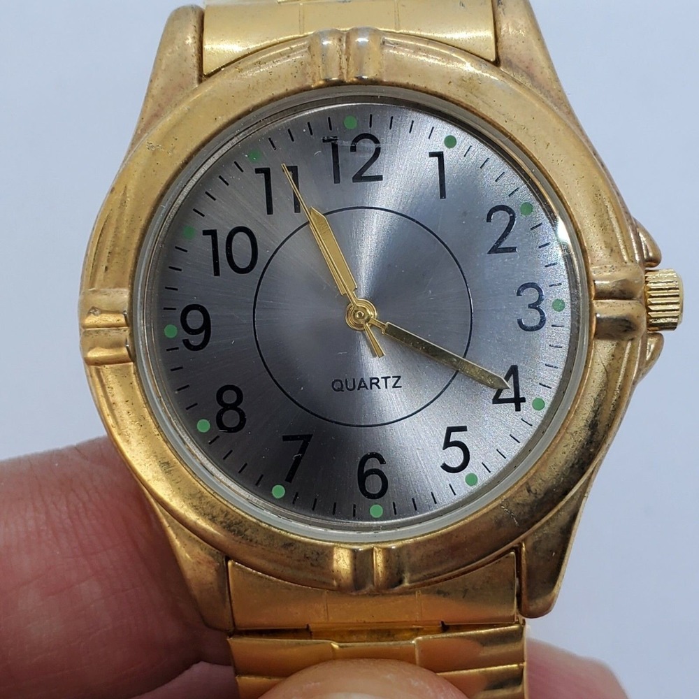 35MM Watch Women Gray Dial Gold‎ Expansion Stretch Band 6.5" New Battery
